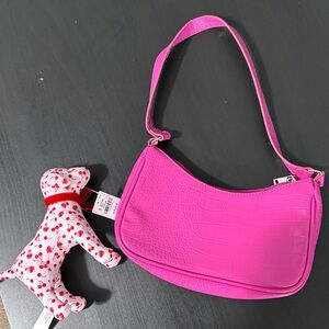 Hot Pink Croc-Embossed Shoulder Bag